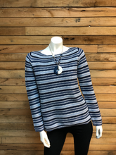 Load image into Gallery viewer, Tri-Colored Horizontal Striped Knit Sweater
