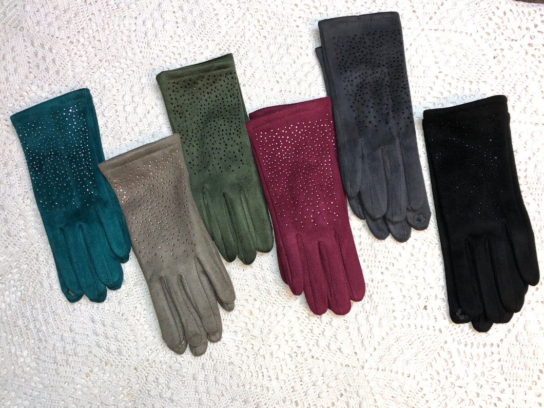 Scattered Rhinestone, Suede Gloves- six color options
