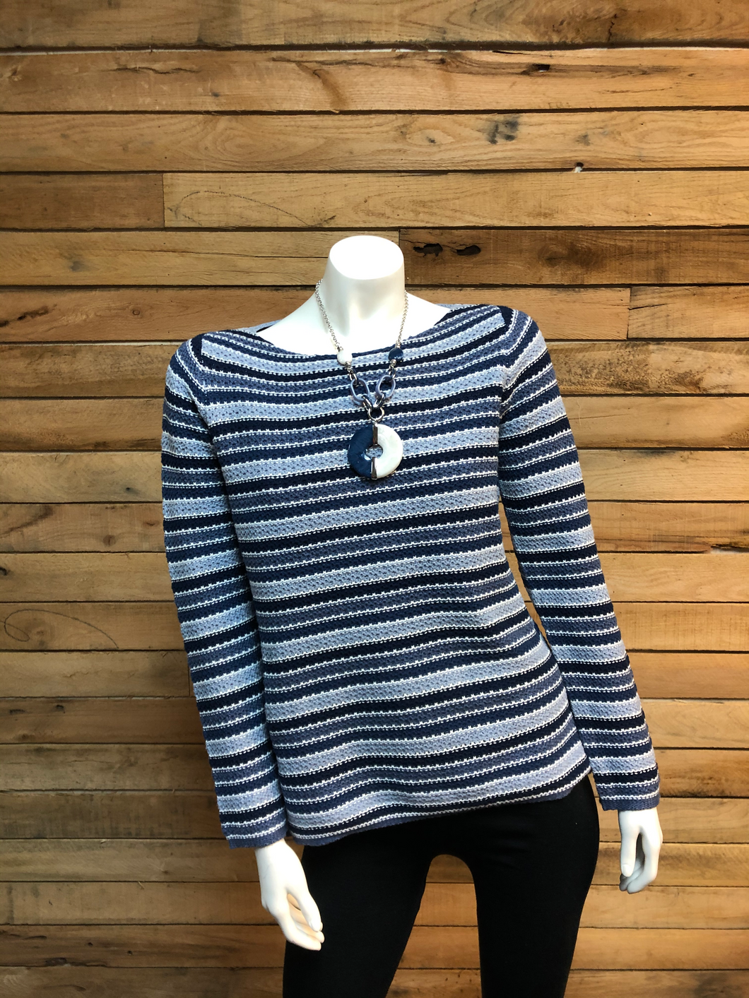 Tri-Colored Horizontal Striped Knit Sweater