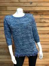 Load image into Gallery viewer, Denim Blue Fringe Bottom 3/4 Sleeves Knit Sweater
